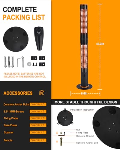 Star Patio Electric Patio Heater, Outdoor Heater With Remote, 750/1500W Infrared Heater With Cylinder Shape thumb #5