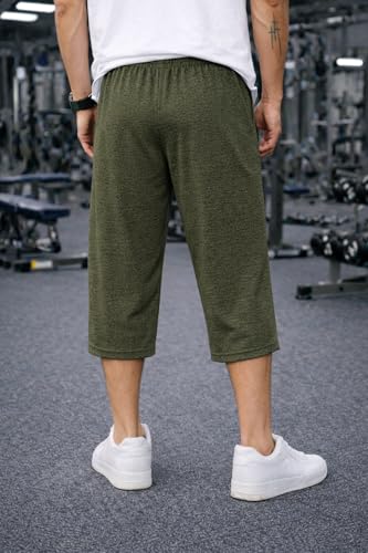 Image of Mack Jonney Men's Sports Capri Pants | Lightweight Polyester Workout 3 /4 Pants with Elastic Waist for Gym, Running & Training-M8356