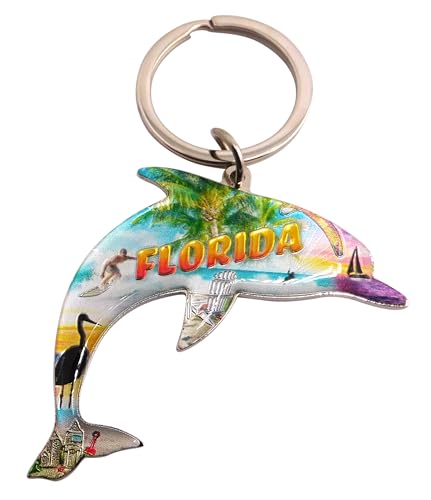 Westmon Works Florida Keychain Metal Dolphin Shaped Vacation Souvenir Key Ring