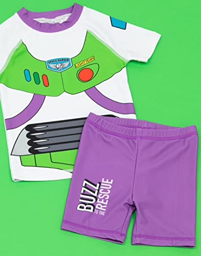 Disney Toy Story Buzz Lightyear Swimsuit Boys Two Piece Top Shorts Swim Set 4-5 Years Purple #TOP2