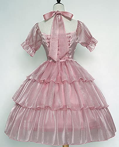 ZZEQYG Womens Lolita Dress for Girl Gothic pink puff sleeve dress with Bow2