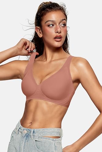 Image of OEAK Womens Deep V Bras Wireless Comfortable Bra Supportive No Underwire Bras Tshirt Push Up Bralettes Plunge Seamless Bra