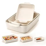 Jemirry Ceramic Baking Dish Set of 3, Casserole Dishes for Oven, Square Porcelain Bakeware Set with Handles, Lasagna Baking Pan for Cooking, Perfect for Baking and Serving, Housewarming, Halloween, Thanksgiving, Christmas, New Year-Reactive White