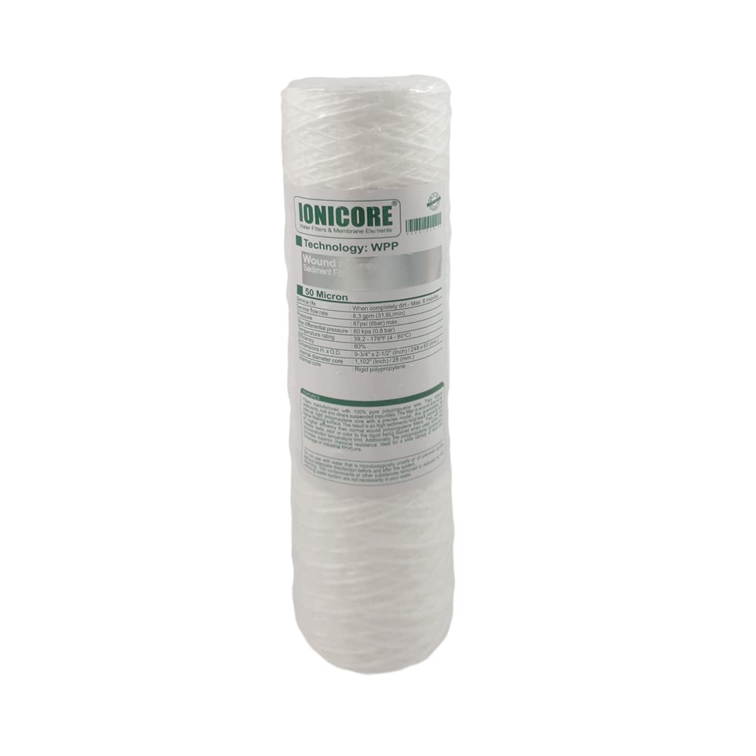 Ionicore Cartuccia Filtro Sedimento Polipropilene Avvolto 9-​3/​4" 50 Micron (Adatto X 10")