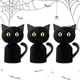 NEWLIGHTURE 3 Pcs Black Cat Halloween Decor, Honeycomb Paper Table Centerpiece for Party, Home Desk, Indoor Halloween Cat Decor