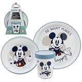 Set Pappa Topolino Disney 3 Pezzi Antiscivolo Piatto Piano Piatto Fondo e Bicchiere per Bambini Utilizzabile in Microonde Ideale per Svezzamento
