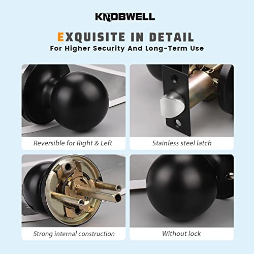 Knobwell 3 Pack Modern Door Knob Passage Door Knob Set, Closet Door Knobs, Hallway And Closet Door Knob In Classic Style With Concealed Screws, Matte Black #TOP5