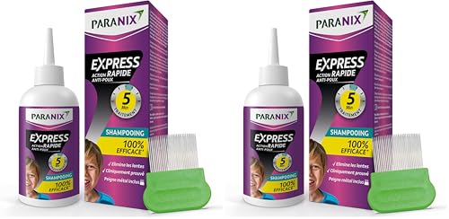 Paranix EXPRESS 5 minutes - Shampooing Anti-Poux et Lentes 100% efficace* : traite et protège – 300 ml – Peigne fin en métal inclus (Lot de 2)