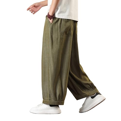 PRIJOUHE Men's Casual Harem Pants Loose Fit Elastic Waist Yoga Pants Lightweight Beach Baggy Cropped Trousers3