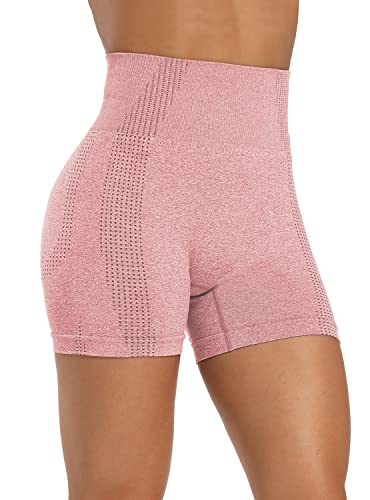 TRANXPHIT Bike Shorts Women, Womens Shorts for Summer Tight Crossfit Slip Shiny Bodybuiding Cozy Quick Dry Stretch Cortos for Track Jogging Softball Weight Lifting - Pink L