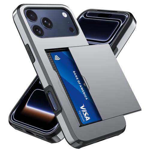 Qinmay Compatible with iPhone 17 Pro Max Case Wallet,Built-in Card Holder, Heavy Duty Protective Dual Layer Shockproof Hidden Card Slot Slim Wallet Phone Cover for iPhone 17 Pro Max，Grey - image 1