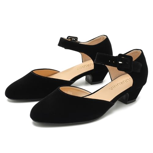 LIURUIJIA Women's Closed Toe Low Heel Dress Shoes Ankle Strap D'Orsay Work Office Comfortable Pumps2