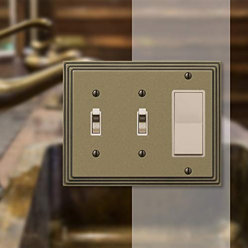 Amerelle Steps Double Toggle/Single Rocker Cast Metal Wallplate In Rustic Brass #TOP2