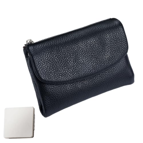 Joyfullygo Wallet, Unisex Pebble Leather Wallet, 5.3In Short Genuine Leather Coin Card Holder, Credit Card Holder, Cash Slots (Black)