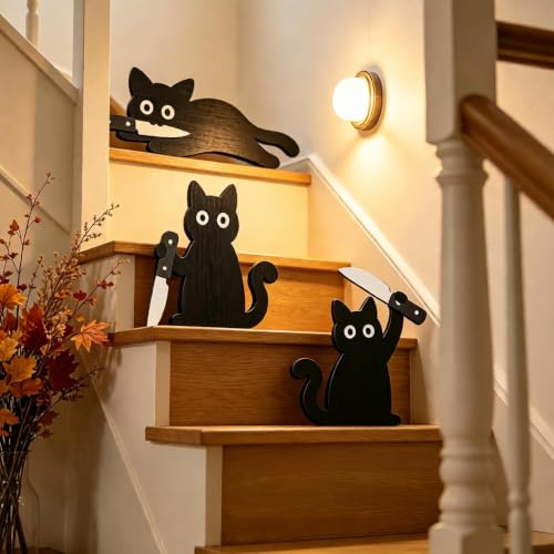 ChayWillow Wooden Black Cat Halloween Decor Set, 3 Pieces - image 5