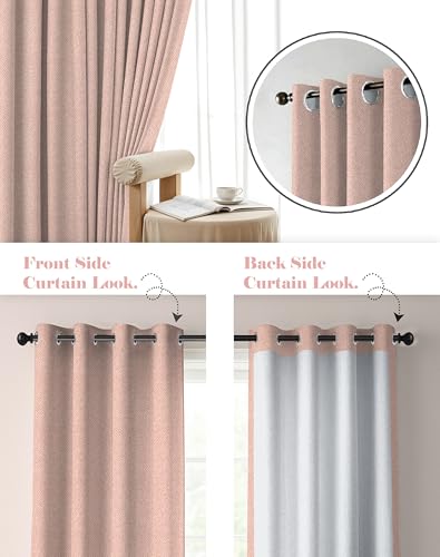 Image of Casableu Twillbone Digital Print 85% Blackout Curtains for Door /Window, Thermal Insulated, Tie Back, Wider Width 50 in, Eyelet Curtains for Living Room /Bedroom (Baby Pink 7 ft Set of 2)