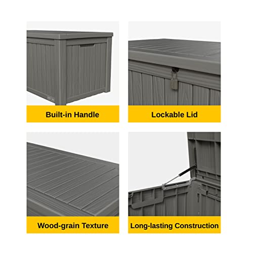 EAST OAK Outdoor Storage Box, 150 Gallon Deck Box, Large Resin Storage Bin for Patio Cushions, Gardening Tools, Lockable, Waterproof and UV Resistant, Grey