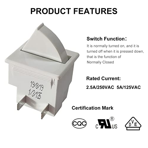 Image of Heyiarbeit Refrigerator Door Light Switch 2Pin Universal Replacement Switch NC 2.5A 250V / 5.0A 125V for Most Refrigerators Freezer White 2Pcs