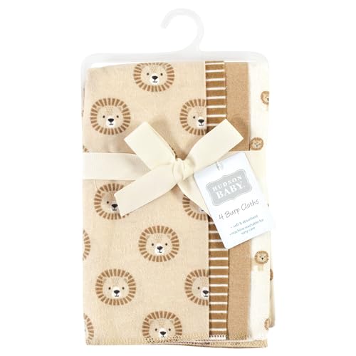 Image of Hudson Baby Cotton Poly Flannel Burp Cloths Multipack, Brave Lion 8-Pack, One Size