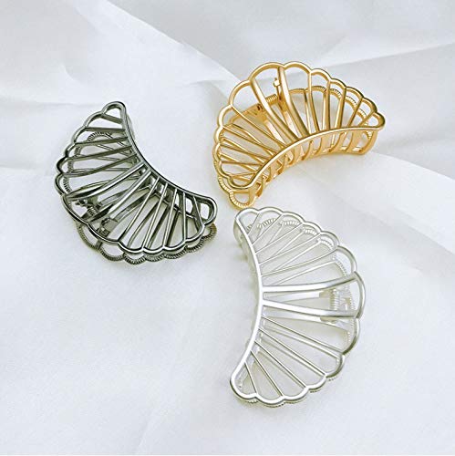 3 Pcs Large Metal No Slip Hair Claw Clips for Women Hair Accessory,3 Pack Hair Catch Barrette Jaw Clamp for Women,Hair Claw Clips Clutcher,Hollow Vintage Strong Hold for Thick Hair,(Gold+Black+Silver)
