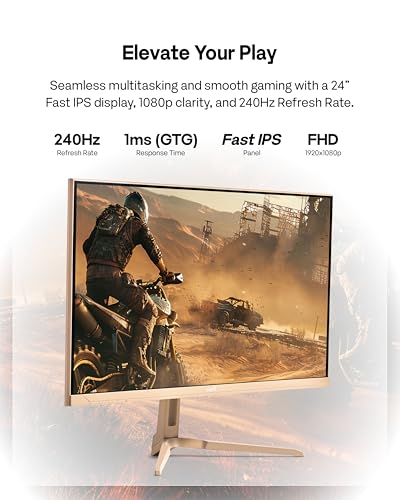 Image of Pixio Two PX249 Wave Beige 24 inch 240Hz Refresh Rate FHD 1080p Resolution IPS Panel 4ms GTG Response Time Gaming Monitor and PS1D Wave Beige Dual Monitor Arm