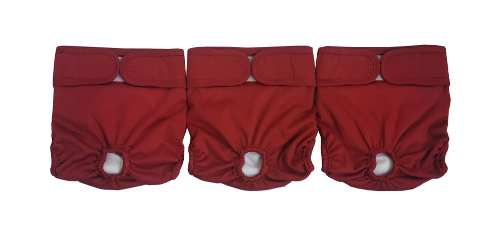 JUTESK Washable Female Dog Diapers (3pack) of Durable Doggie Diapers (Red, M, 3, count)