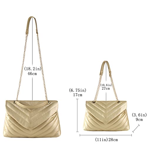 Image of Quilted Crossbody Bag for Women, Soft Vegan Chevron Purses, Trendy Shoulder Handbags with Flap