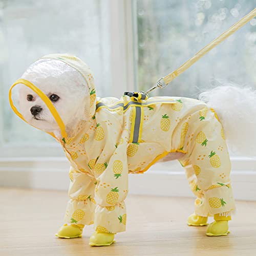 Mitili Cute Puppy Dog Raincoat Four-Legged Waterproof All-Inclusive With Hat,Waterproof Rain Jacket With Night Reflective Strip Small And Medium Dogs Pet Poncho Clothes (S(Back Length:10-12"), Yellow) #TOP5