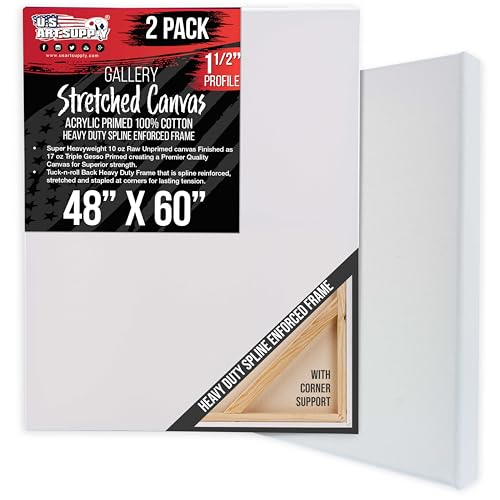 U.S. Art Supply Rectangle Stretched Canvas for Painting 48x60 inch Gallery Depth 1-1/2 Thick 2-Pack - 17oz Acrylic Gesso Triple Primed Professional Artist Quality 100% Cotton - Oil Pouring Paint