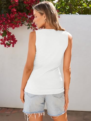 Kissfix Tank Tops for Women Summer Casual Cute Sleeveless Henley Shirts Beach Vacation Clothes Basic Tees4