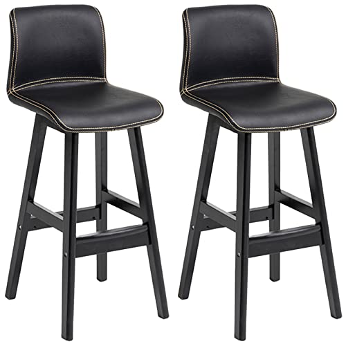 Massivholzstühle, 2 Stück, Frühstückstheke, Kücheninsel, Barhocker mit gepolstertem PU-Kissen und Fußstütze, Sitzhöhe 72 cm (Farbe: Schwarz) (Schwarz) Made in China