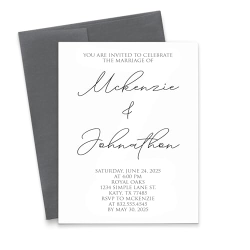 Customized Classy Wedding Invitations, Simple Wedding Invitation Cards with Envelopes, Classic Marriage Invitation Calligraphy, Elegant Marriage Invite, Your choice of Quantity and Envelope Color