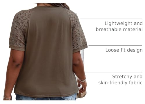Image of Eytino Plus Size Tops for Women Summer Lace Short Sleeve Crewneck Loose Casual Blouse Tunic T Shirts(1X-5X)
