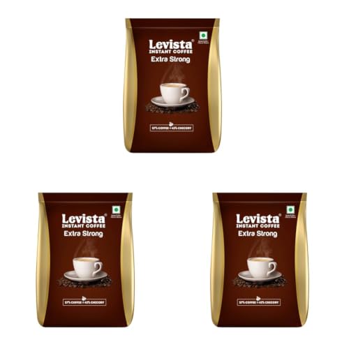 Image of Levista Extra Strong Instant Coffee (Pouch) (1 Kg) | Strong Blend of 57% Coffee & 43% Chicory| Caffeine Coffee with Rich Bold Flavour for an Energising Experience (Pack of 3)