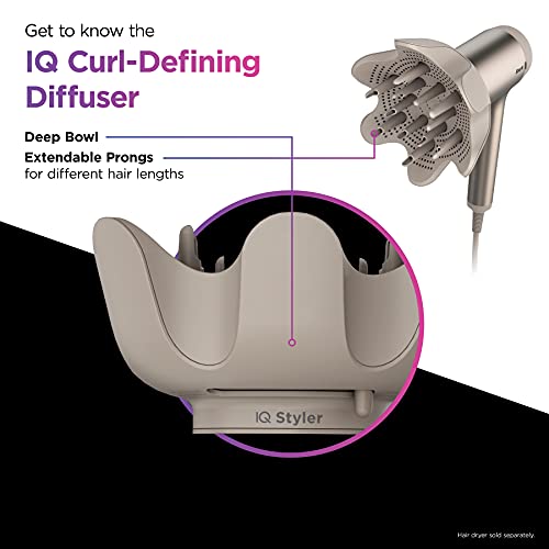 Shark HD100VDA HyperAIR IQ Curl-Defining Diffuser, Auto Preset Attachment for HyperAIR Blow Dryers, Styling Tools, For Wavy, Curly, and Coily Hair, Enhance Natural Curls, Extendable Prongs, Stone