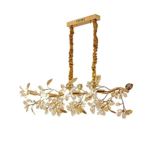 vsGotber Modern Chandelier Ceiling Light Gold Crystal Rectangular Dining Room Pendant Light Flower Light for Dining Table Kitchen Showroom-Golden 100 * 45 * 29cm