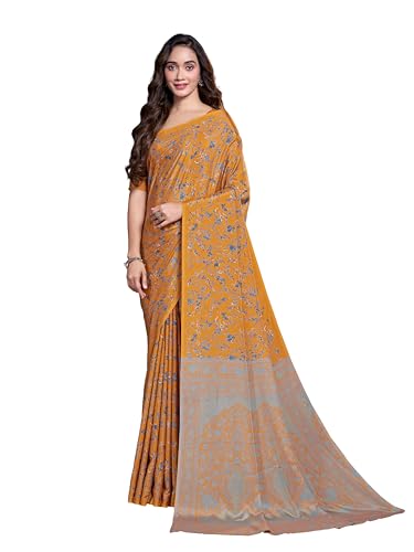 Image of Garden Vareli Floral Print Crepe Saree With Unstitched Blouse Piece