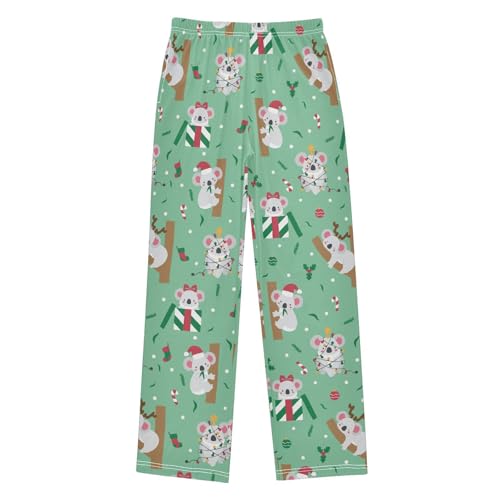 Merry Christmas Koala Boys Long Pants Soft Trousers Elastic Waist Kids Lounge Bottoms with Pockets S-XL