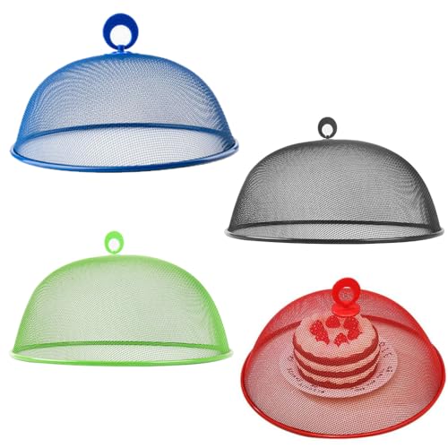 Zillary 4 Stücke Netz-Abdeckung für Lebensmittel, Lebensmittelabdeckung Freien, Runde Lebensmittel Abdeckung, Fliegenhaube, 24cm, für Obst, Essen, Picknick, Hält Fliegen Käfer (4 Farben)