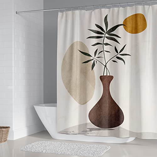 Dds-Dudes Boho Shower Curtain Abstract Bohemian Bathroom Sets With Shower Curtain And Rugs Mid Century Modern Waterproof Washable Fabric Decoration With 12 Hooks 71"X71" (Beige) #TOP1