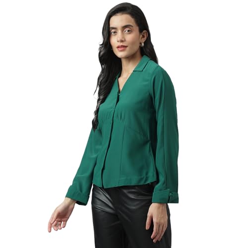 Image of Latin Quarters Women Green Casual Solid Full Sleeve Shirt