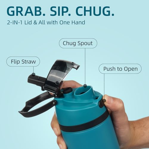 Image of BJPKPK 17oz Insulated Water Bottle with Straw Lid & Handle, Stainless Steel | Leak-Proof 2-in-1 Straw & Spout Lid, BPA-Free Vacuum Insulated Bottle Fits Cup Holders for Gym, Office, Travel & Outdoor