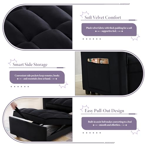 Sillón cama convertible terciopelo negro miniatura 6
