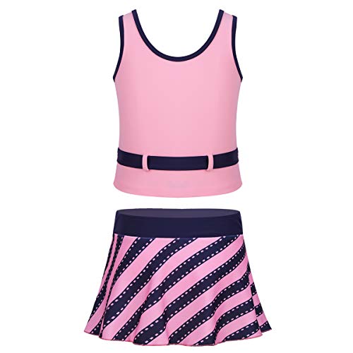 Image of easyforever Big Girls One /Two Piece Camisole Tank Top with Skirt Tankini Swimsuit Striped Swimwear Bikini Bathing Suit