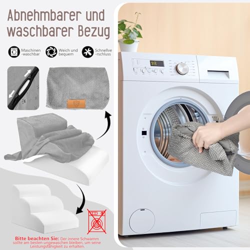 Thihome Hundetreppe für Kleine Hunde, 3 Stufen Haustiertreppe wasserdichte Katzentreppe, Abnehmbarer Schwamm Hunderampe mit Waschbar Bezug für Bett, 60x40x40cm