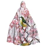 VERSlEH Birds And Cherry Blossomsunisex Adult Print Hooded Cloak - One Size Fits All, Stylish And Comfortable - Perfect For Halloween And Cosplay Events