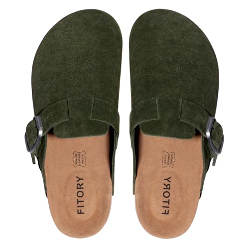 Image of FITORY Mens Suede Clogs with Arch Support Leather Cork Footed Mules