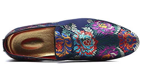 Santimon Mens Dress Shoes Smoking Slippers Casual Bow Slip-on Embroidery Flats Penny-Loafers Black Red2