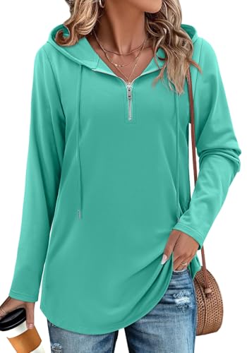 BETTE BOUTIK Womens Quarter Zip Tunic Hoodies Pullover Long Hooded Sweatshirts S-3XL