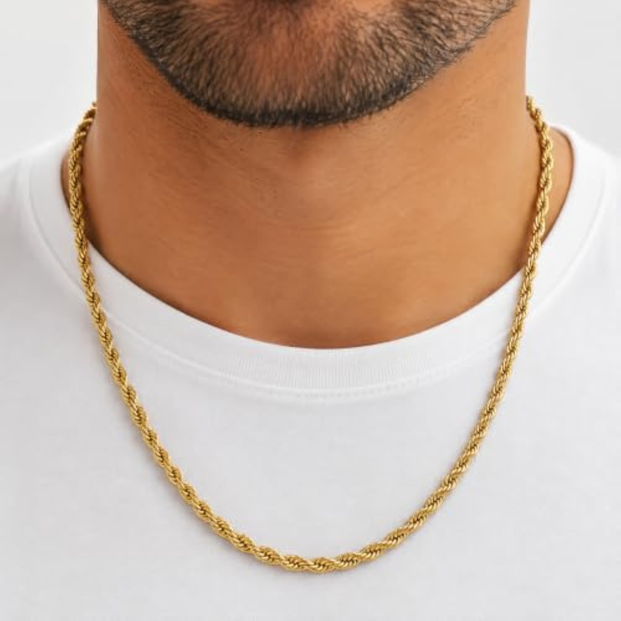Gold Stainless Steel Rope Chain Necklace for Men